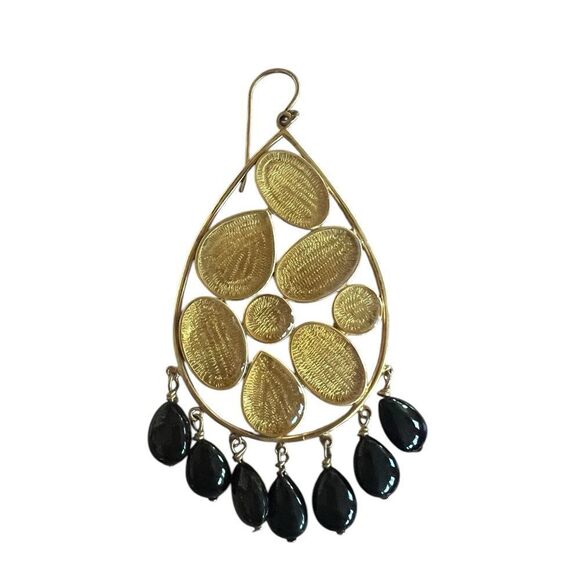 Gold-plated black onyx-style beads, teardrop shaped, like new, large dangling - Picture 2 of 3